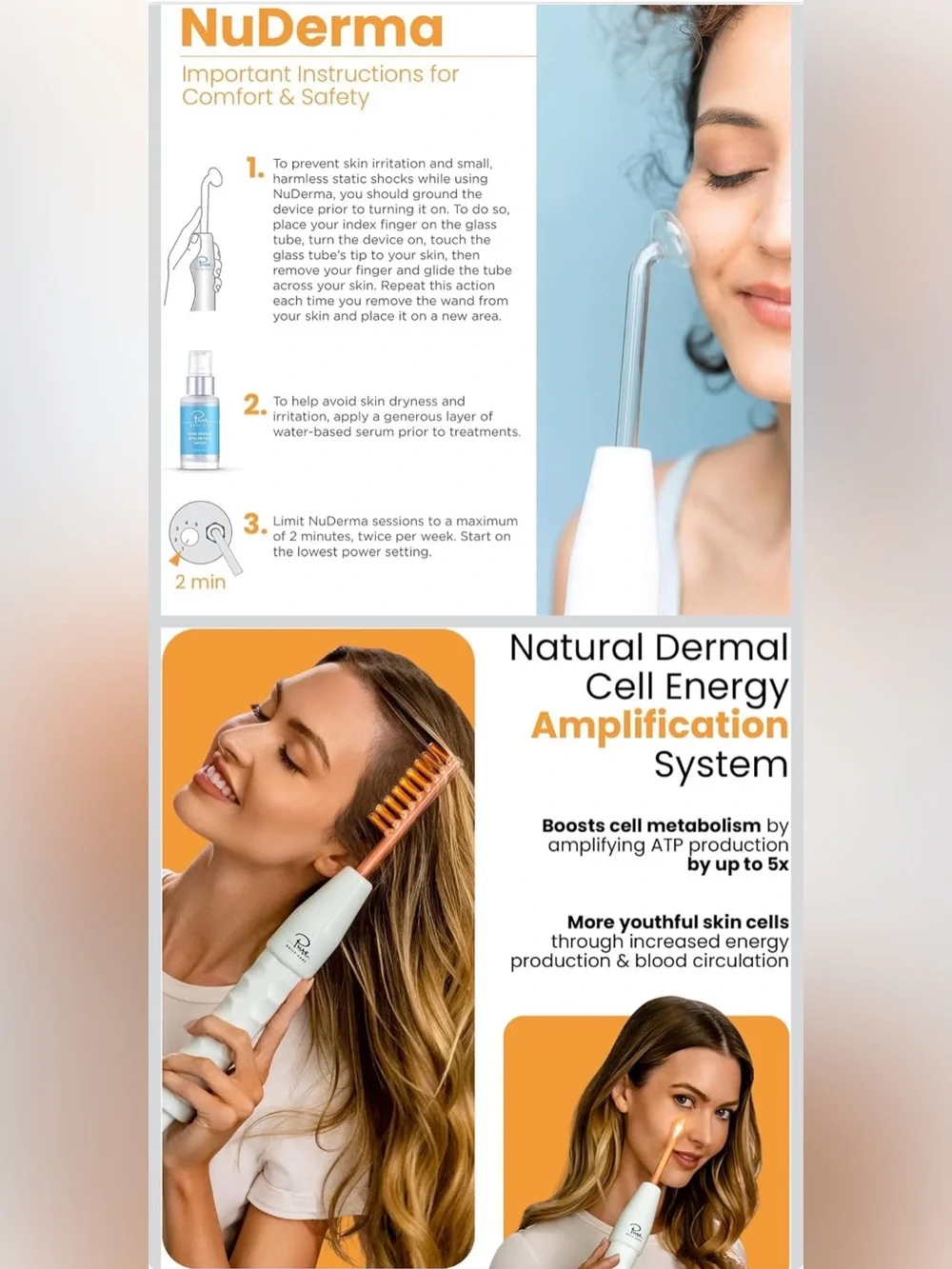 Pure Daily Care NuDerma Handheld Skin Therapy Wand Machine w/Neon New Open Box